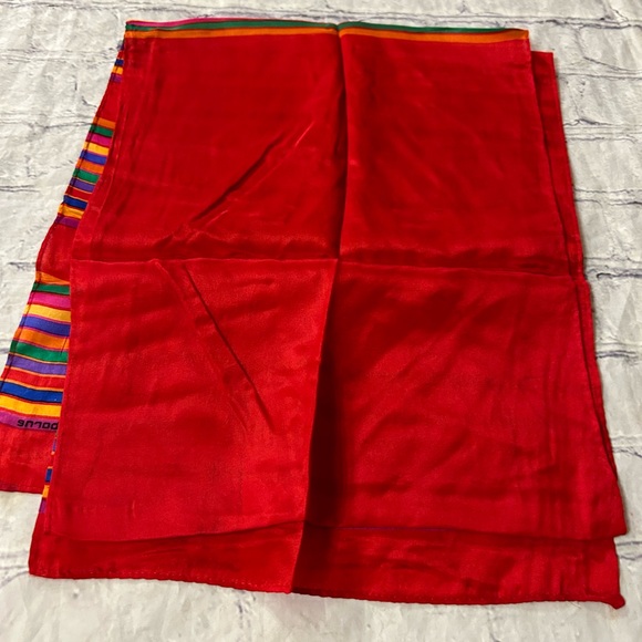 VINTAGE LIZ CLAIBORNE RED MULTI STRIPED COLORED SILK OBLONG - Picture 4 of 7